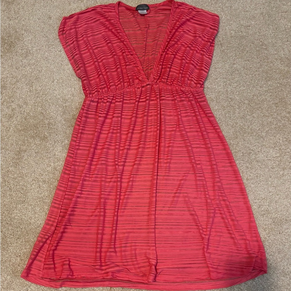 Coral pink Striped V-Neck Coverup